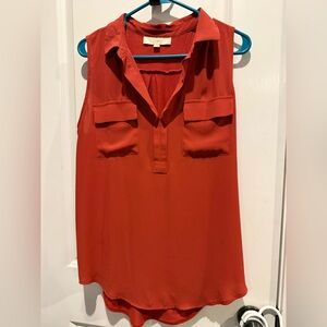 LOFT Burnt Orange Sleeveless Utility Blouse Large Pocket Top
